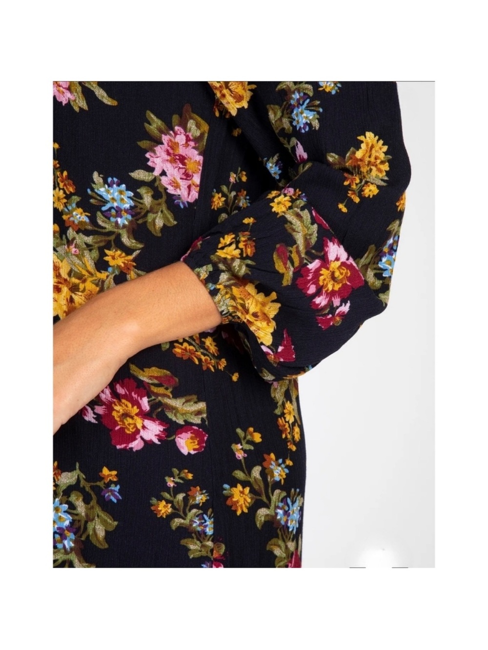 Natural Life Rowan Side Slit Midi Dress Floral Long-sleeve Elastic Cuff gauzy - Picture 6 of 8